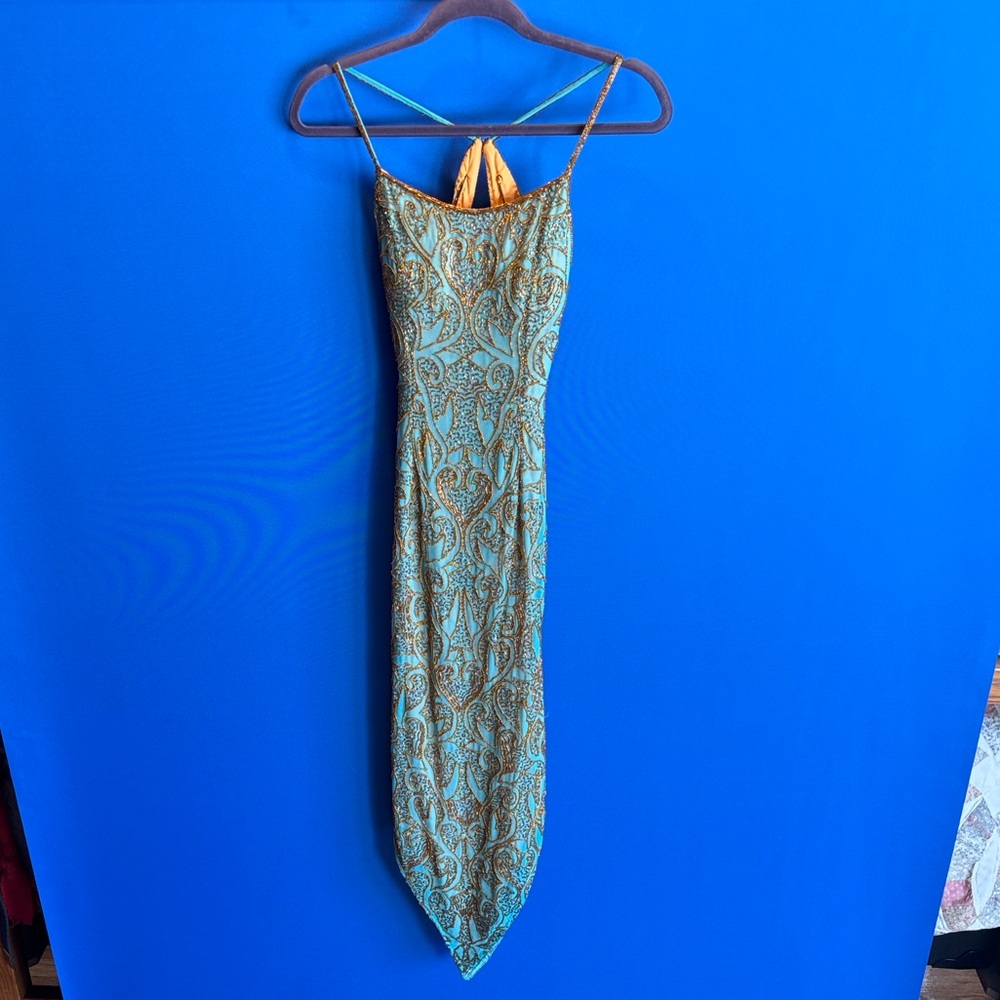 Chic Paisley Maxi Dress in Teal and Brown